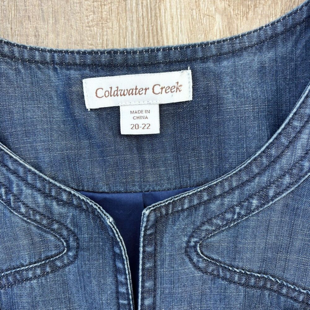 Coldwater Creek Women Chambray Denim Jacket Size 20-22 Spring Military Chic Blue - Picture 3 of 13